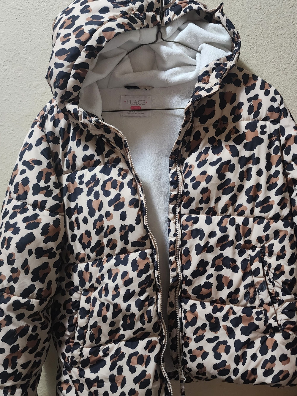 Place Leopard-Print Puffer Jacket in Beige, Tan & Black